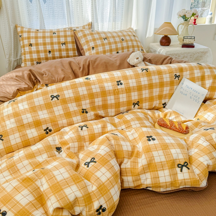 91家纺网 家纺一手货源 找家纺 艾特你 2026新款云感针织提花双层纱四件套-欢喜 欢喜-樱桃酱