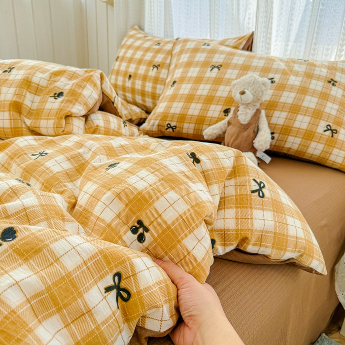 91家纺网 家纺一手货源 找家纺 艾特你 2026新款云感针织提花双层纱四件套-欢喜 欢喜-樱桃酱