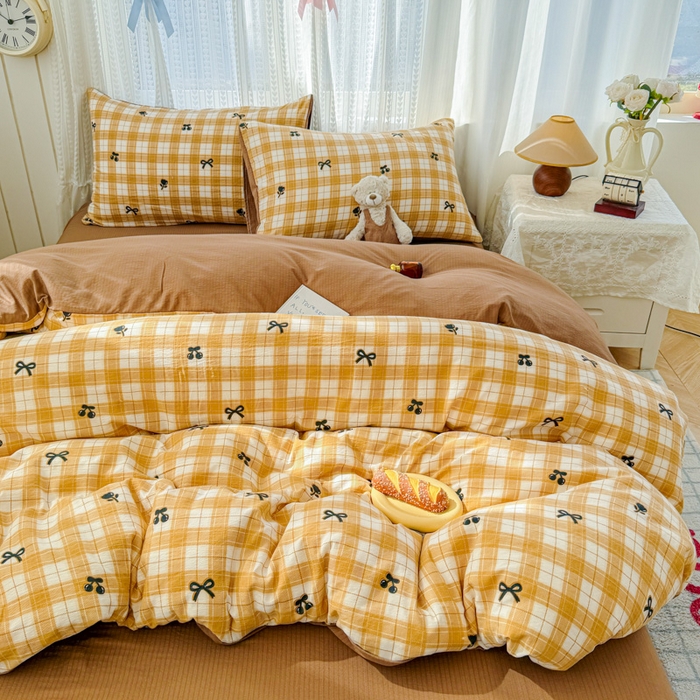 91家纺网 家纺一手货源 找家纺 艾特你 2026新款云感针织提花双层纱四件套-欢喜 欢喜-樱桃酱