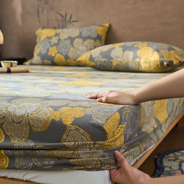 91家纺网 家纺一手货源 找家纺 （总）爱彼家纺 2026春夏新款原麻邹邹纱印花单床笠 床笠单件