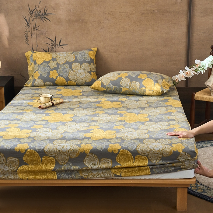 91家纺网 家纺一手货源 找家纺 （总）爱彼家纺 2026春夏新款原麻邹邹纱印花单床笠 床笠单件