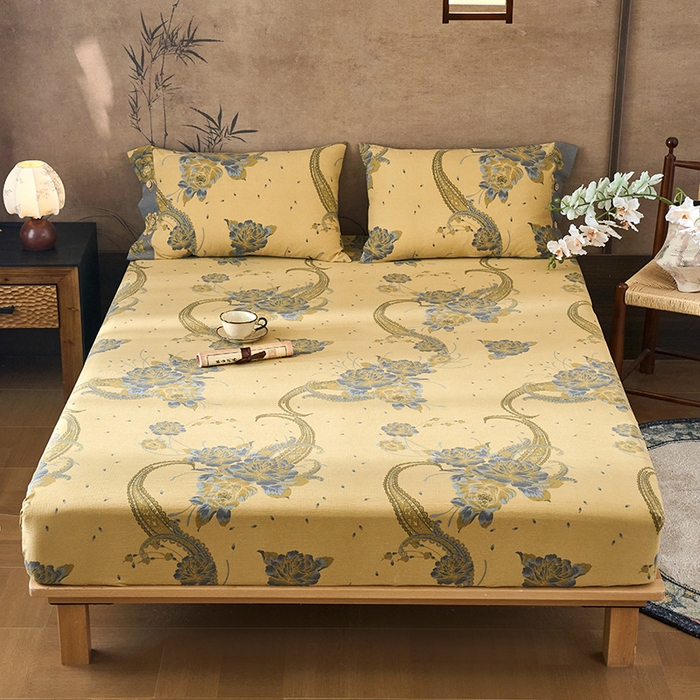 91家纺网 家纺一手货源 找家纺 （总）爱彼家纺 2026春夏新款原麻邹邹纱印花单床笠 床笠单件