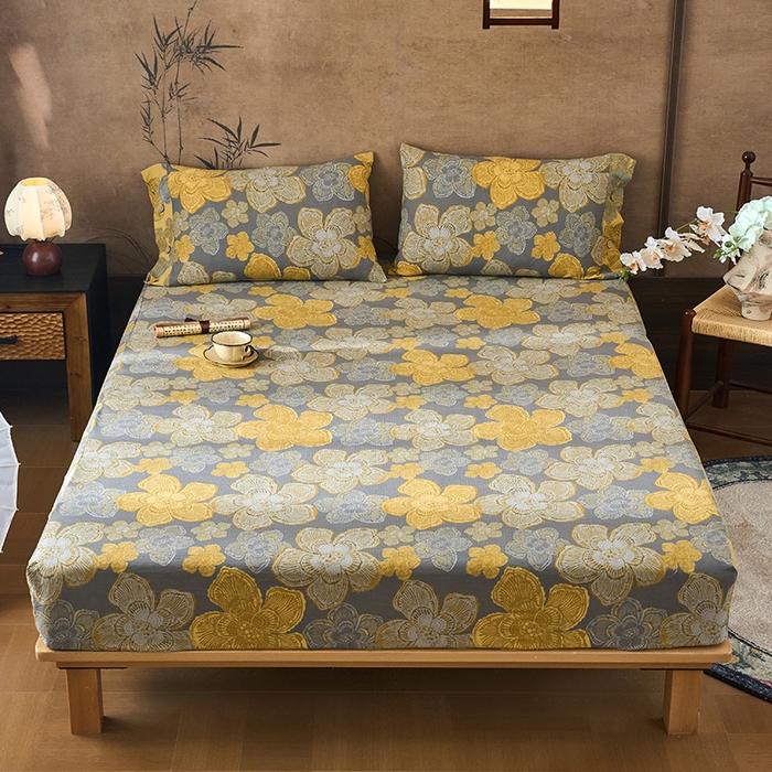 91家纺网 家纺一手货源 找家纺 （总）爱彼家纺 2026春夏新款原麻邹邹纱印花单床笠 床笠单件