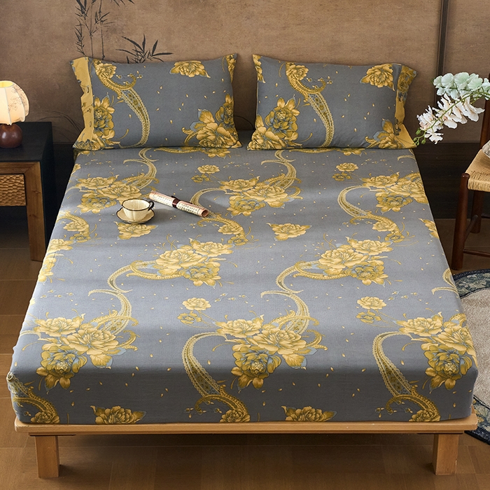 91家纺网 家纺一手货源 找家纺 （总）爱彼家纺 2026春夏新款原麻邹邹纱印花单床笠 床笠单件