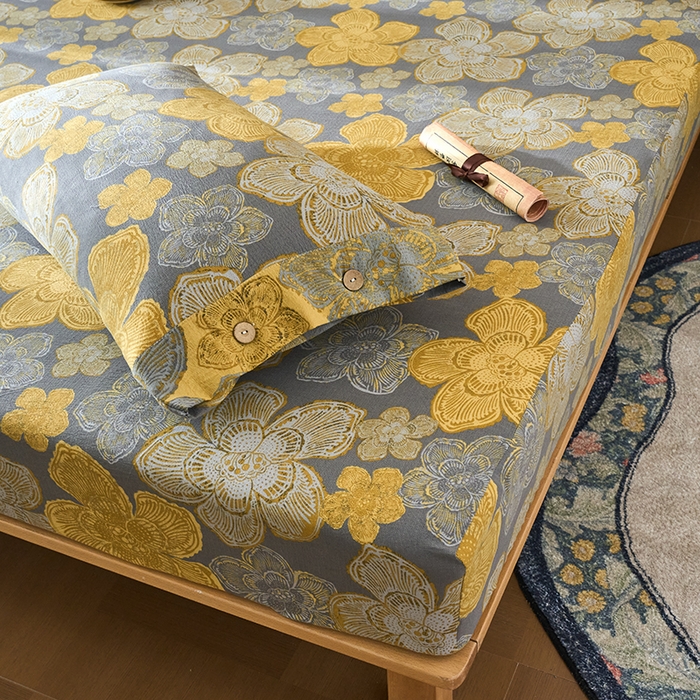 91家纺网 家纺一手货源 找家纺 （总）爱彼家纺 2026春夏新款原麻邹邹纱印花单床笠 床笠单件