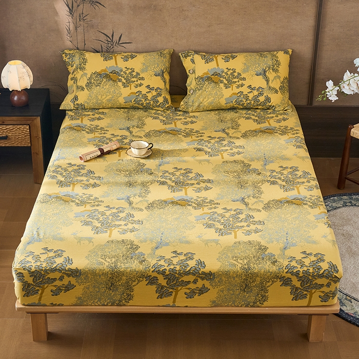 91家纺网 家纺一手货源 找家纺 （总）爱彼家纺 2026春夏新款原麻邹邹纱印花单床笠 床笠单件