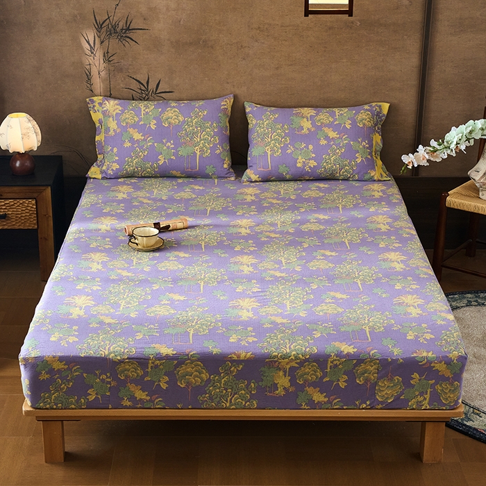 91家纺网 家纺一手货源 找家纺 （总）爱彼家纺 2026春夏新款原麻邹邹纱印花单床笠 床笠单件