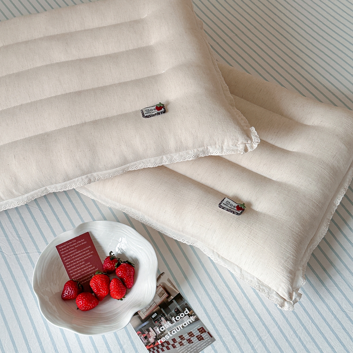 91家纺网 家纺一手货源 找家纺 （总）伟邦枕芯 2026新款草莓花边棉麻低枕