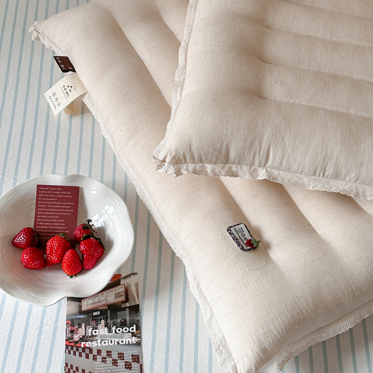 91家纺网 家纺一手货源 找家纺 （总）伟邦枕芯 2026新款草莓花边棉麻低枕