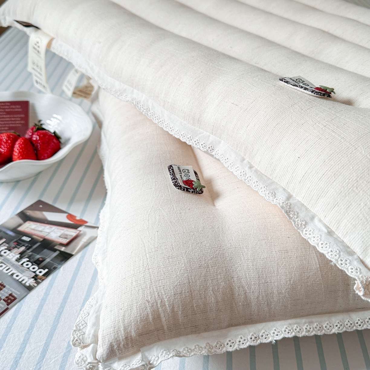 91家纺网 家纺一手货源 找家纺 （总）伟邦枕芯 2026新款草莓花边棉麻低枕