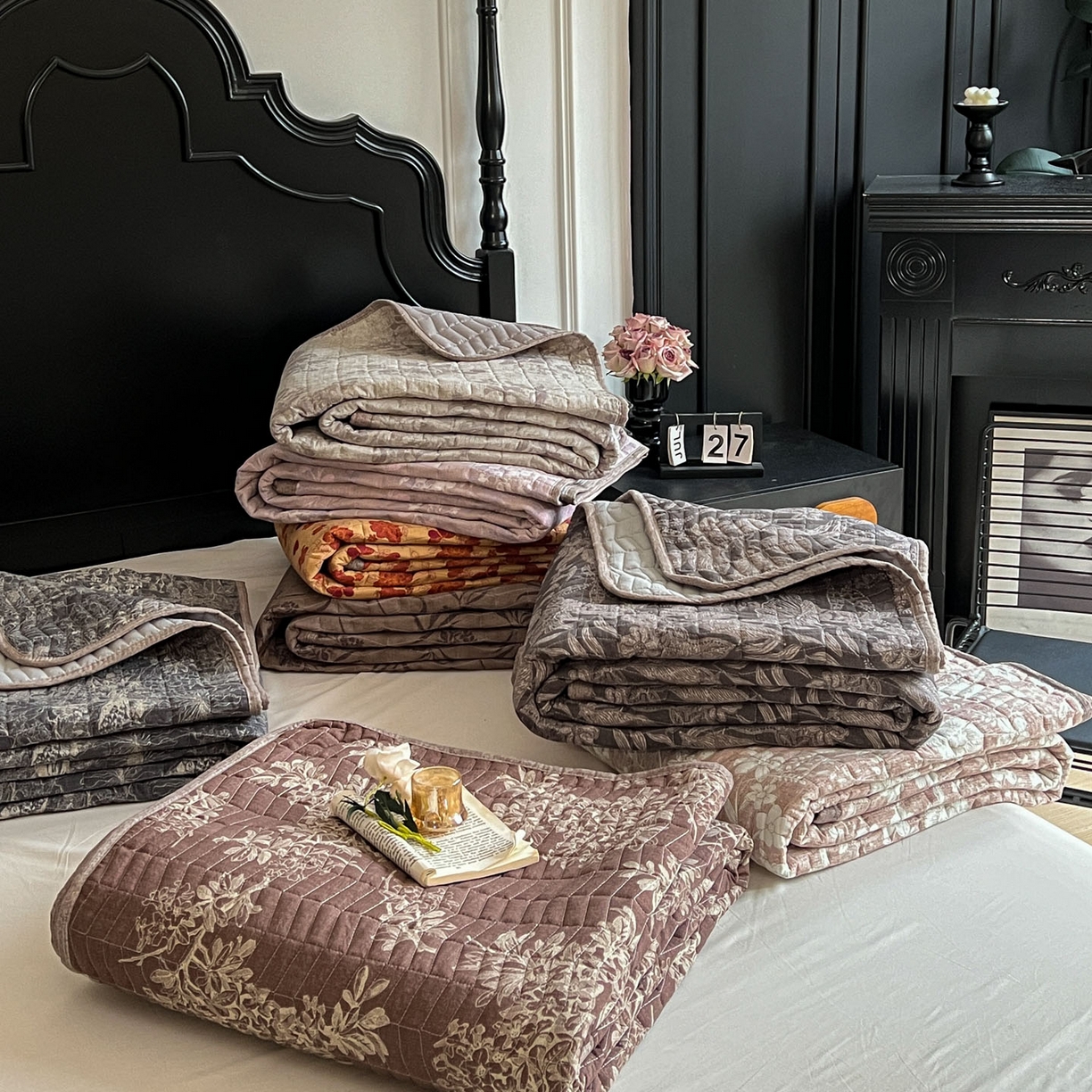 91家纺网 家纺一手货源 找家纺 满座家居 2026新款舒适亲肤简约单品床盖 叠拍组合图