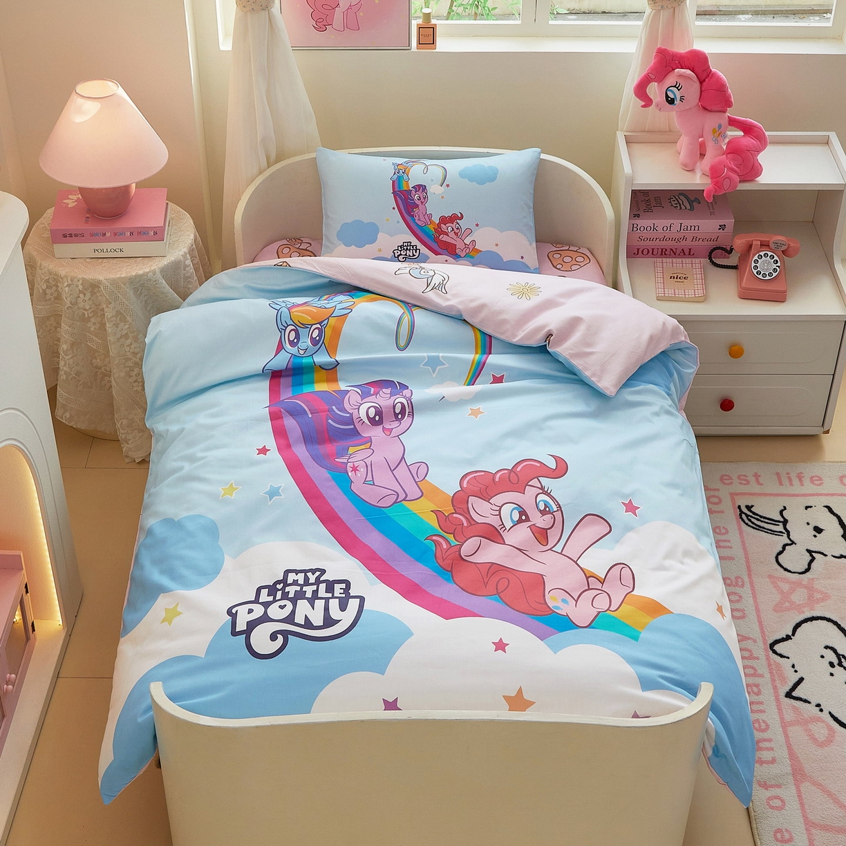 91家纺网 家纺一手货源 找家纺 蘭菲家纺 2026新款幼儿园儿童小马宝莉系列多件套 嗨皮宝莉