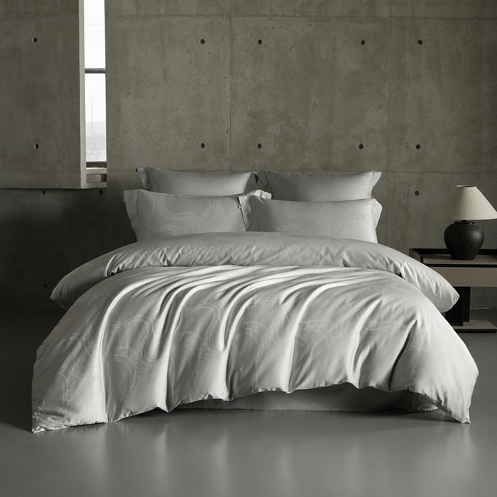 91家纺网 家纺一手货源 找家纺 舒慕家纺 2025新款亲肤舒适高端100S长绒棉纯棉银丝提花四件套 蓝珀时间海083