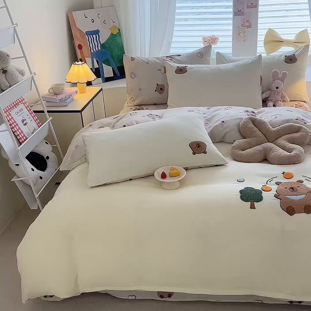 91家纺网 家纺一手货源 找家纺 （总）优贝 2025爆款水洗棉云朵棉毛巾绣四件套（提供买家绣）