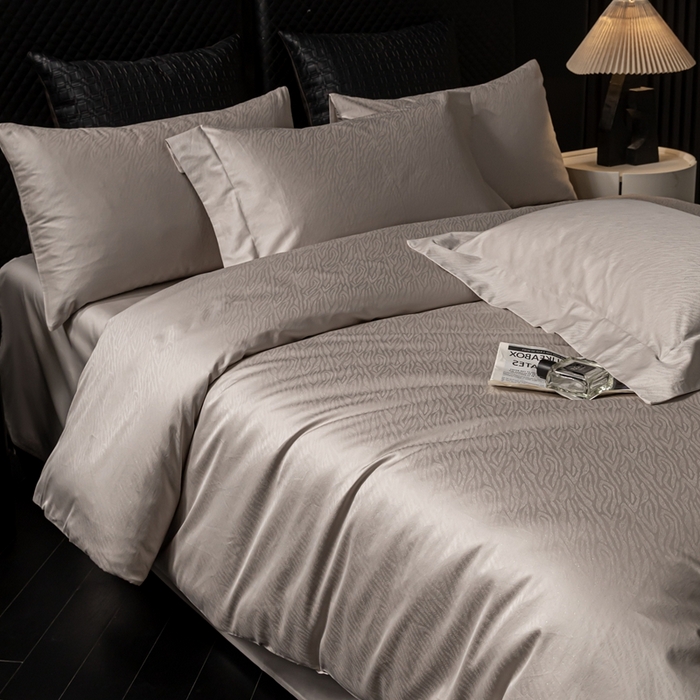 91家纺网 家纺一手货源 找家纺 舒慕家纺 2025新款亲肤舒适高端100S长绒棉纯棉银丝提花四件套 斑点流韵055