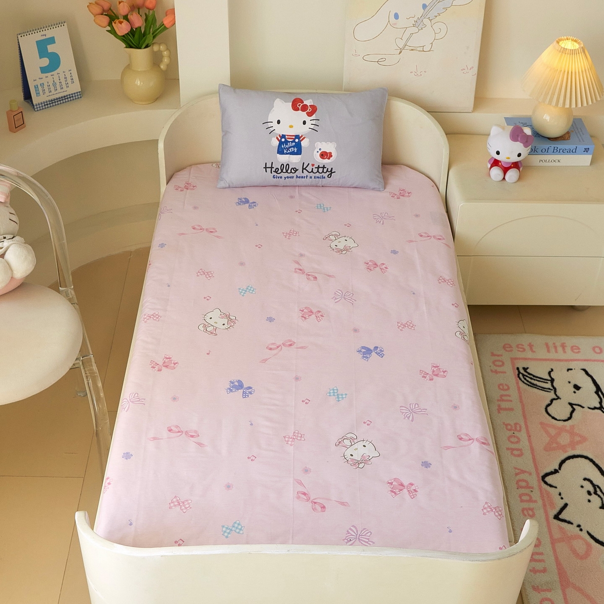 91家纺网 家纺一手货源 找家纺 蘭菲家纺 2026新款幼儿园儿童三丽欧系列多件套 可爱KT灰