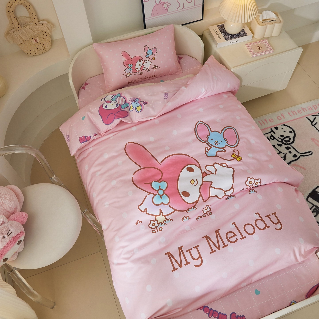 91家纺网 家纺一手货源 找家纺 蘭菲家纺 2026新款幼儿园儿童三丽欧系列多件套 轻松美乐蒂