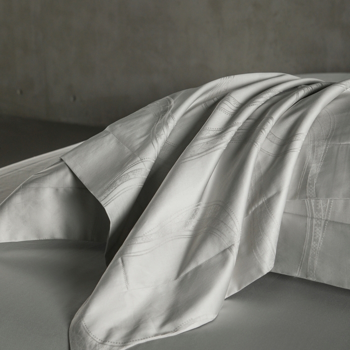 91家纺网 家纺一手货源 找家纺 舒慕家纺 2025新款亲肤舒适高端100S长绒棉纯棉银丝提花四件套 蓝珀时间海083