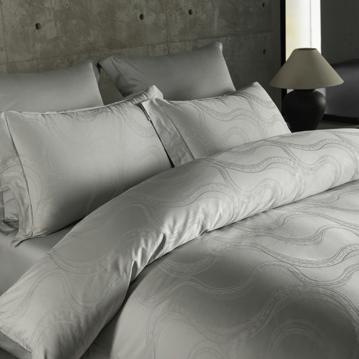 91家纺网 家纺一手货源 找家纺 舒慕家纺 2025新款亲肤舒适高端100S长绒棉纯棉银丝提花四件套 蓝珀时间海083