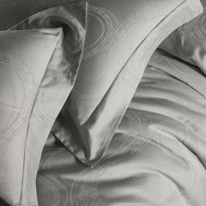 91家纺网 家纺一手货源 找家纺 舒慕家纺 2025新款亲肤舒适高端100S长绒棉纯棉银丝提花四件套 蓝珀时间海083