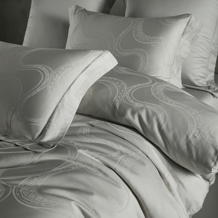 91家纺网 家纺一手货源 找家纺 舒慕家纺 2025新款亲肤舒适高端100S长绒棉纯棉银丝提花四件套 蓝珀时间海083