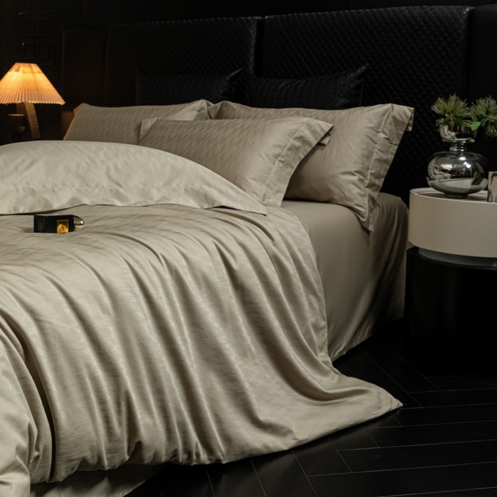 91家纺网 家纺一手货源 找家纺 舒慕家纺 2025新款亲肤舒适高端100S长绒棉纯棉银丝提花四件套 夏凡095