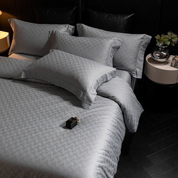 91家纺网 家纺一手货源 找家纺 舒慕家纺 2025新款亲肤舒适高端100S长绒棉纯棉银丝提花四件套 知意102