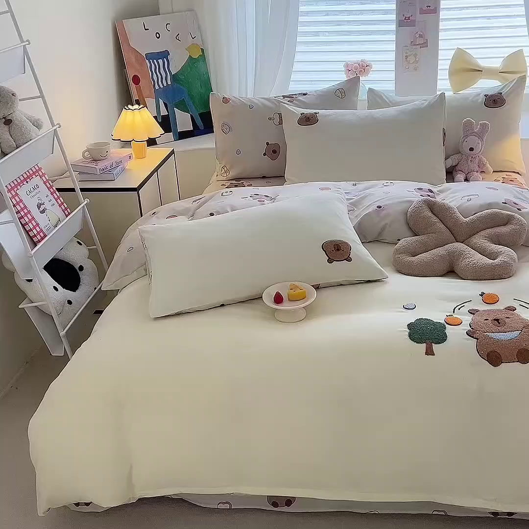 91家纺网 家纺一手货源 找家纺 （总）优贝 爆款水洗棉云朵棉毛巾绣四件套（提供买家绣）