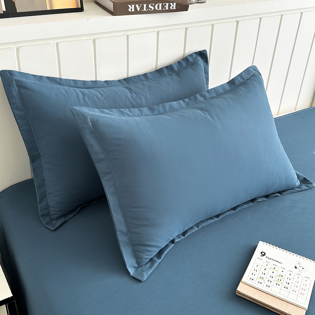 91家纺网 家纺一手货源 找家纺 佑泽家纺 2026年纯色双拼水洗棉四件套单被套 宾利蓝