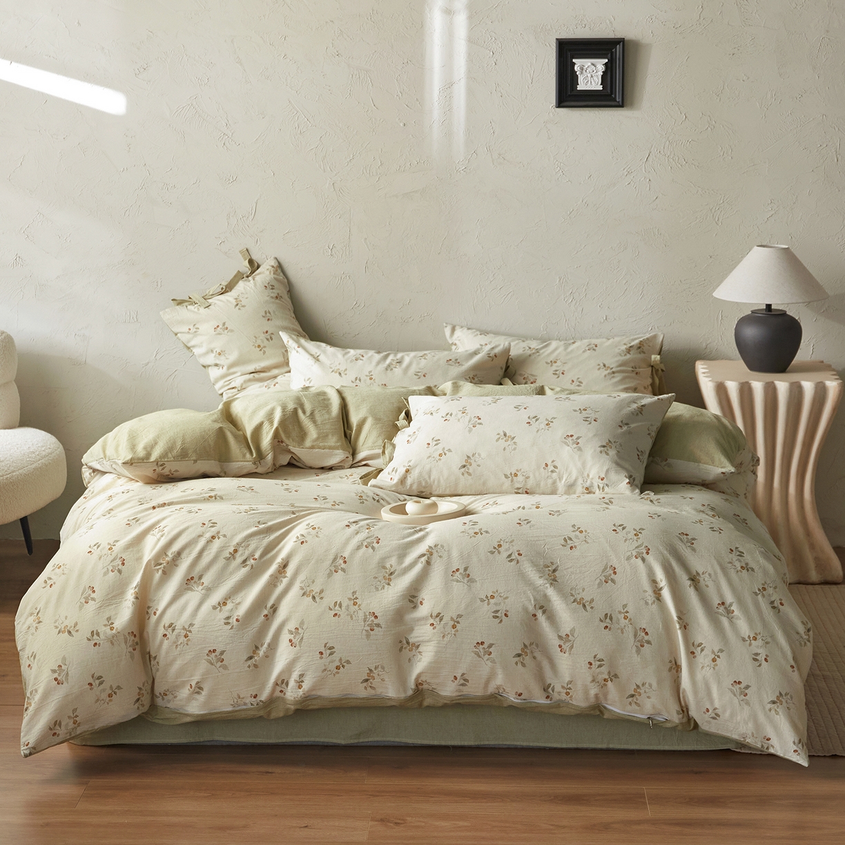 91家纺网 家纺一手货源 找家纺 （总）绫韵家纺 2026春夏新款A类印花棉麻蝴蝶结四件套