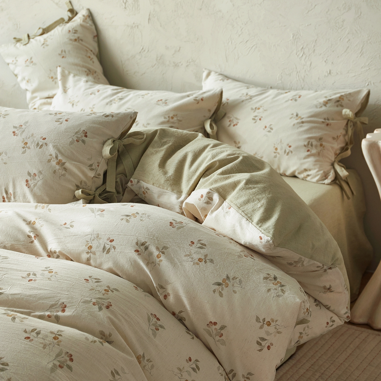 91家纺网 家纺一手货源 找家纺 （总）绫韵家纺 2026春夏新款A类印花棉麻蝴蝶结四件套