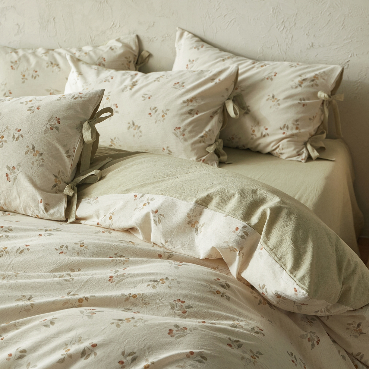 91家纺网 家纺一手货源 找家纺 （总）绫韵家纺 2026春夏新款A类印花棉麻蝴蝶结四件套