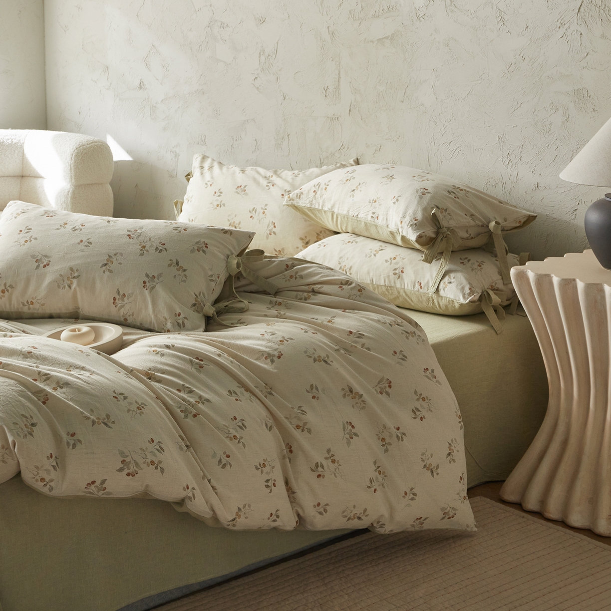 91家纺网 家纺一手货源 找家纺 （总）绫韵家纺 2026春夏新款A类印花棉麻蝴蝶结四件套