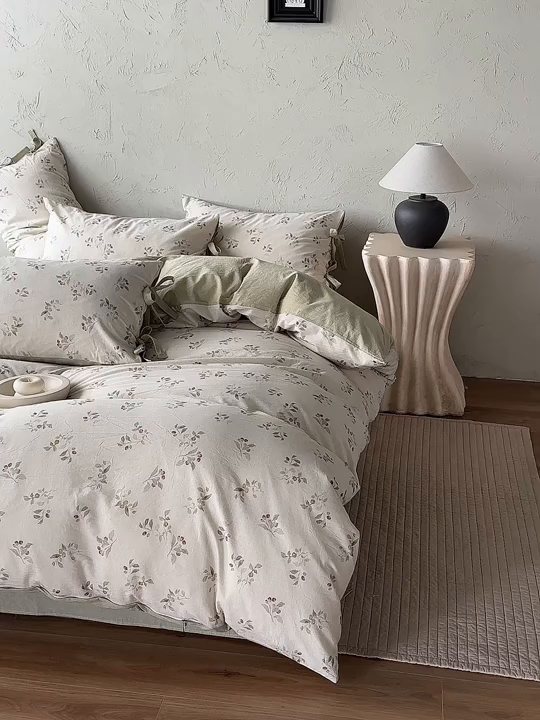 91家纺网 家纺一手货源 找家纺 （总）绫韵家纺 2026春夏新款A类印花棉麻蝴蝶结四件套