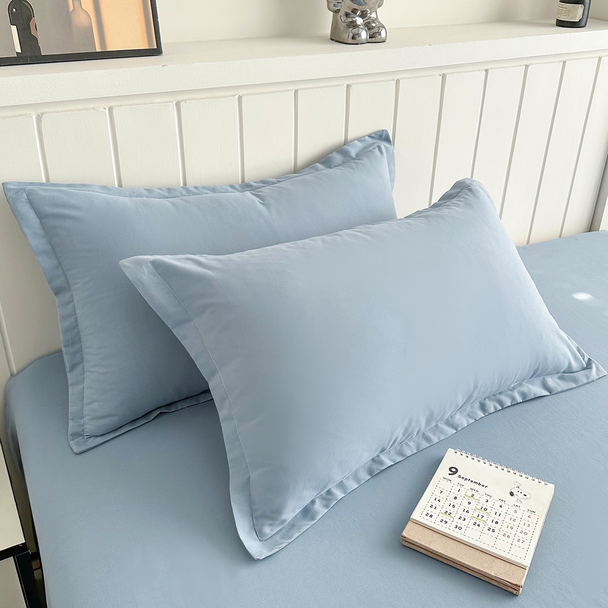 91家纺网 家纺一手货源 找家纺 佑泽家纺 2026年纯色双拼水洗棉四件套单被套 天空蓝