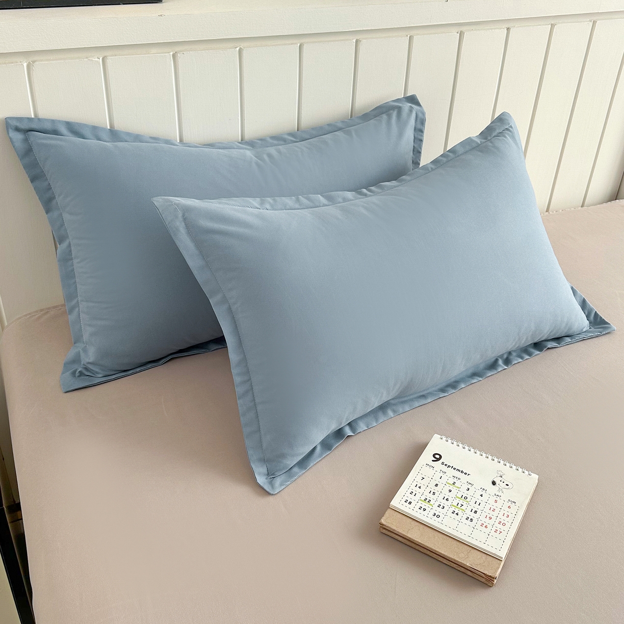 91家纺网 家纺一手货源 找家纺 佑泽家纺 2026年纯色双拼水洗棉四件套单被套 天空蓝+卡其