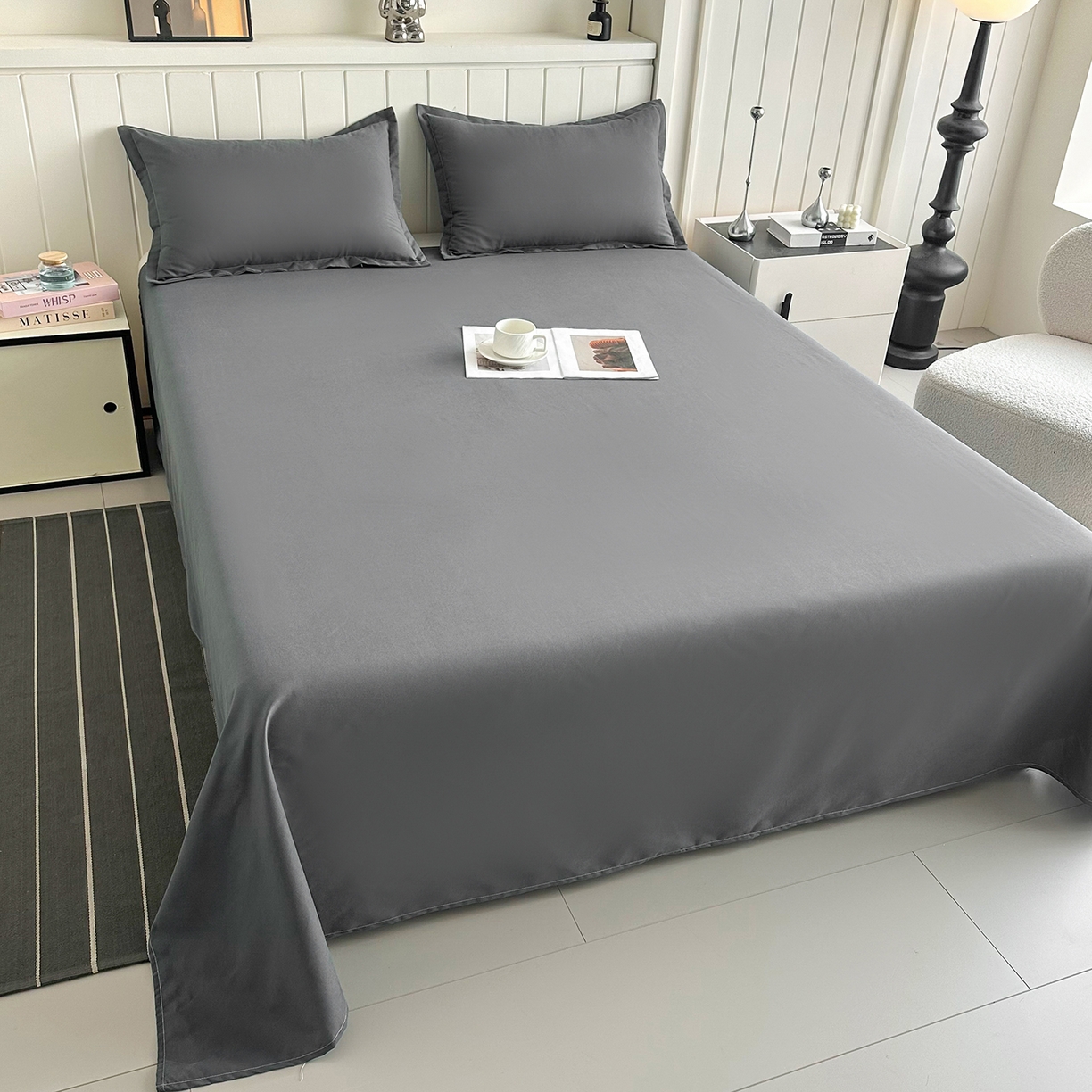 91家纺网 家纺一手货源 找家纺 佑泽家纺 2026年纯色双拼水洗棉四件套单被套 星空灰