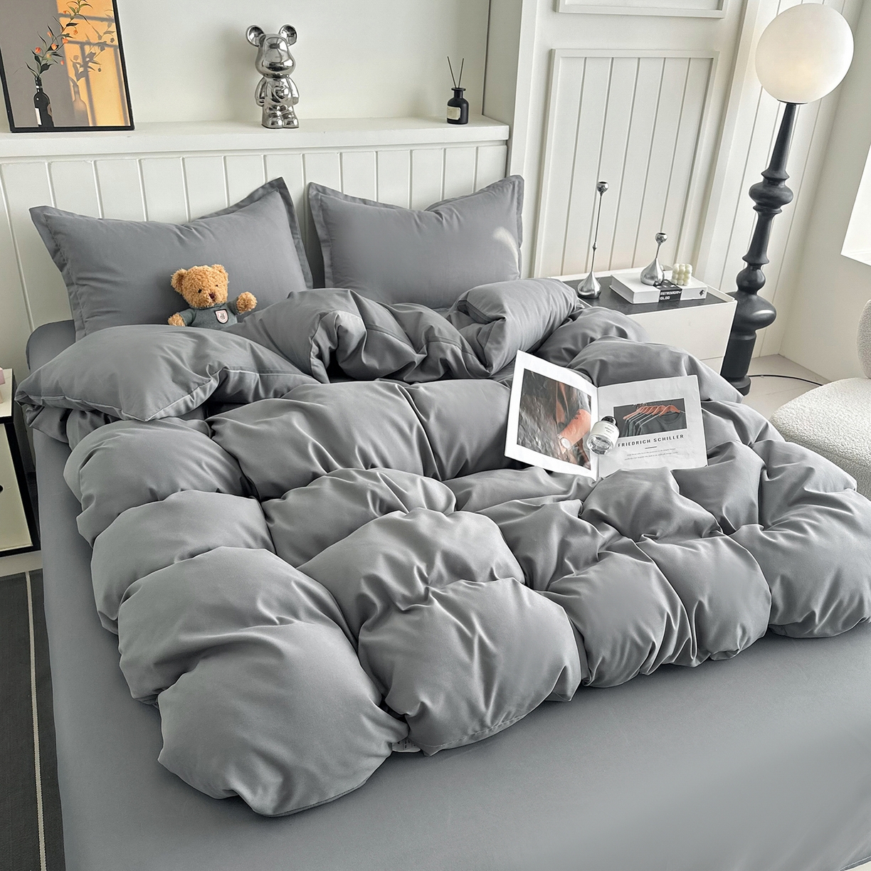 91家纺网 家纺一手货源 找家纺 佑泽家纺 2026年纯色双拼水洗棉四件套单被套 钻石灰