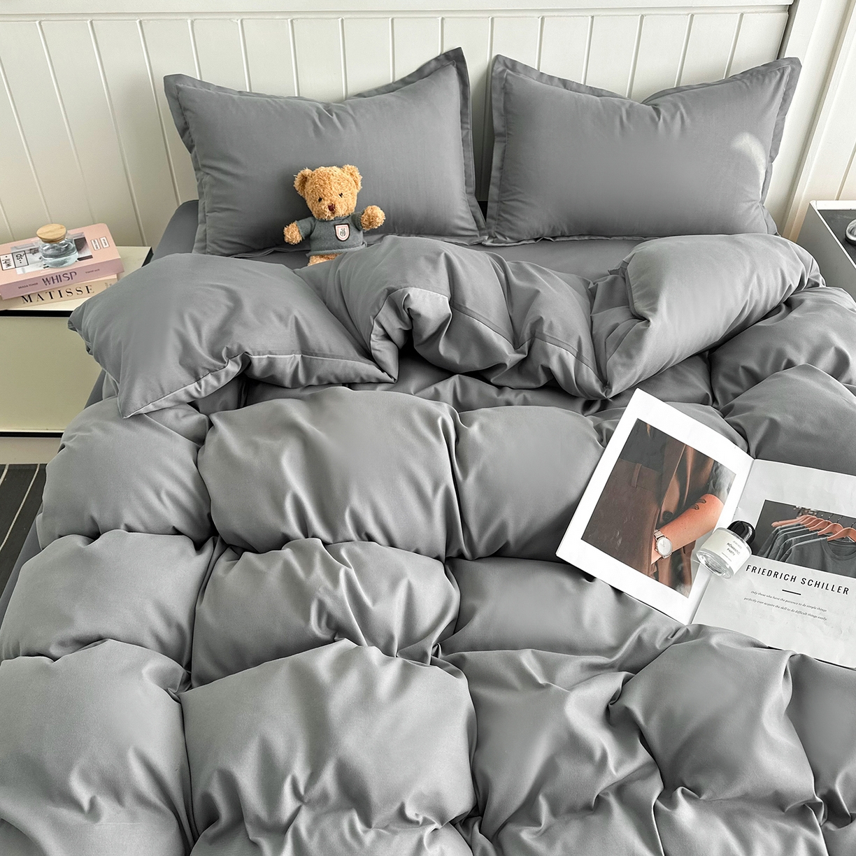 91家纺网 家纺一手货源 找家纺 佑泽家纺 2026年纯色双拼水洗棉四件套单被套 钻石灰