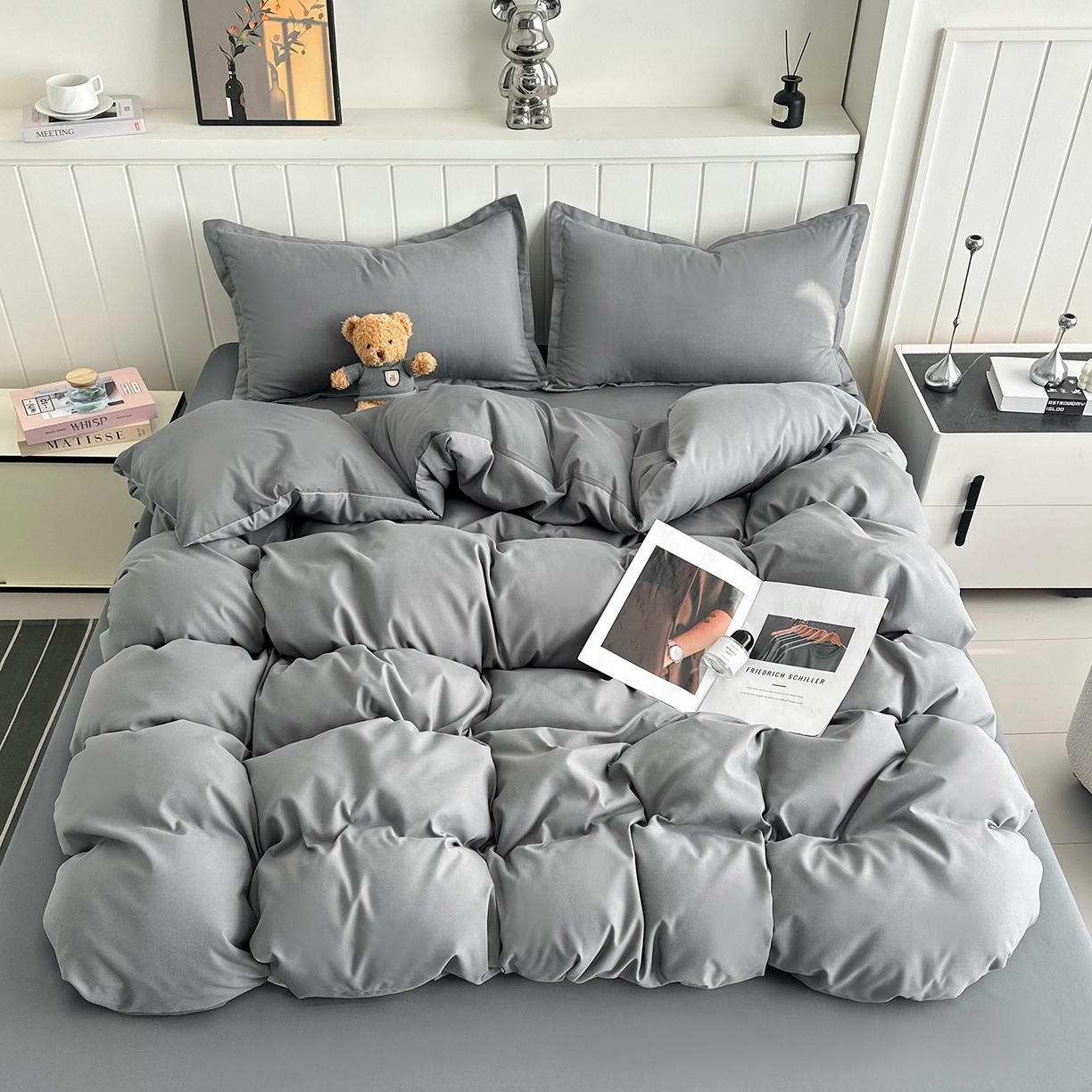 91家纺网 家纺一手货源 找家纺 佑泽家纺 2026年纯色双拼水洗棉四件套单被套 钻石灰