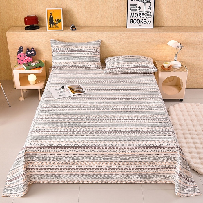 91家纺网 家纺一手货源 找家纺 （总）德比尔斯  2026新款原棉老粗布凉席印花床单三件套