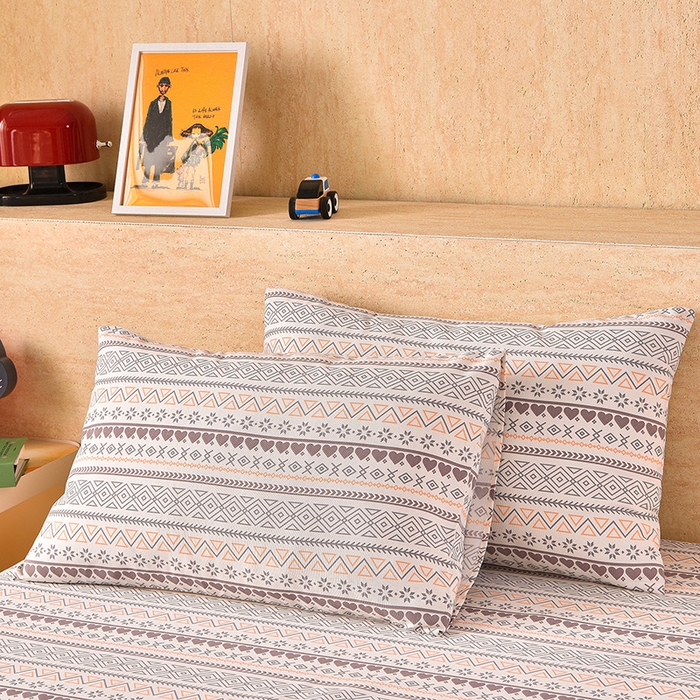 91家纺网 家纺一手货源 找家纺 德比尔斯  2026新款原棉老粗布凉席印花床单三件套 波西米亚