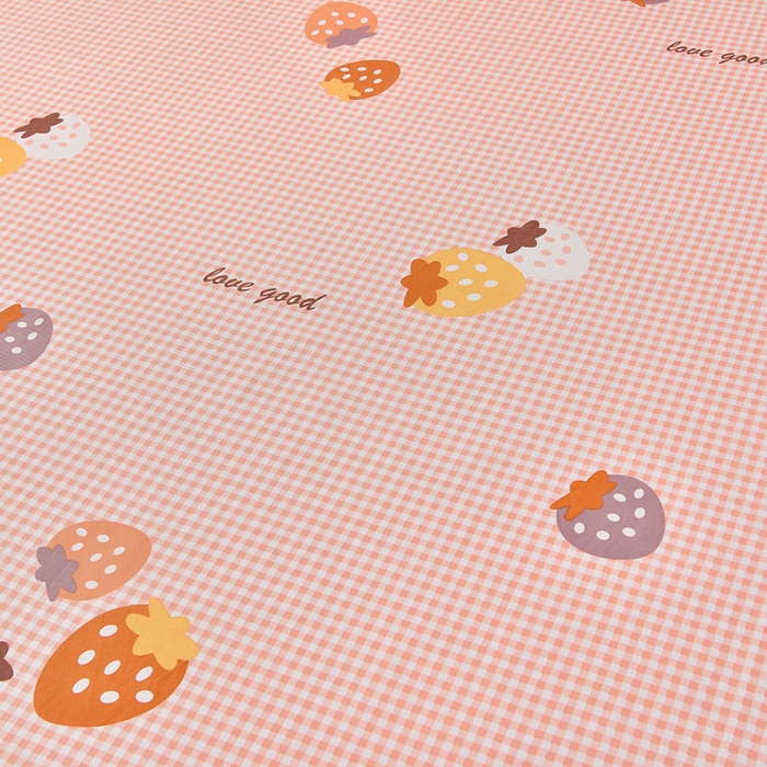 91家纺网 家纺一手货源 找家纺 德比尔斯  2026新款原棉老粗布凉席印花床单三件套 草莓甜心