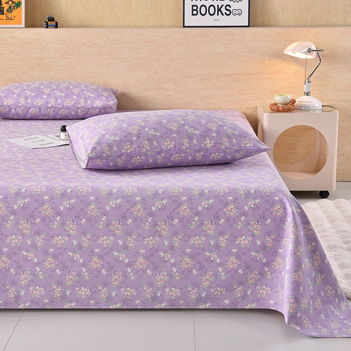 91家纺网 家纺一手货源 找家纺 德比尔斯  2026新款原棉老粗布凉席印花床单三件套 黛紫