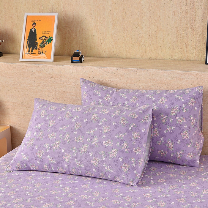 91家纺网 家纺一手货源 找家纺 德比尔斯  2026新款原棉老粗布凉席印花床单三件套 黛紫