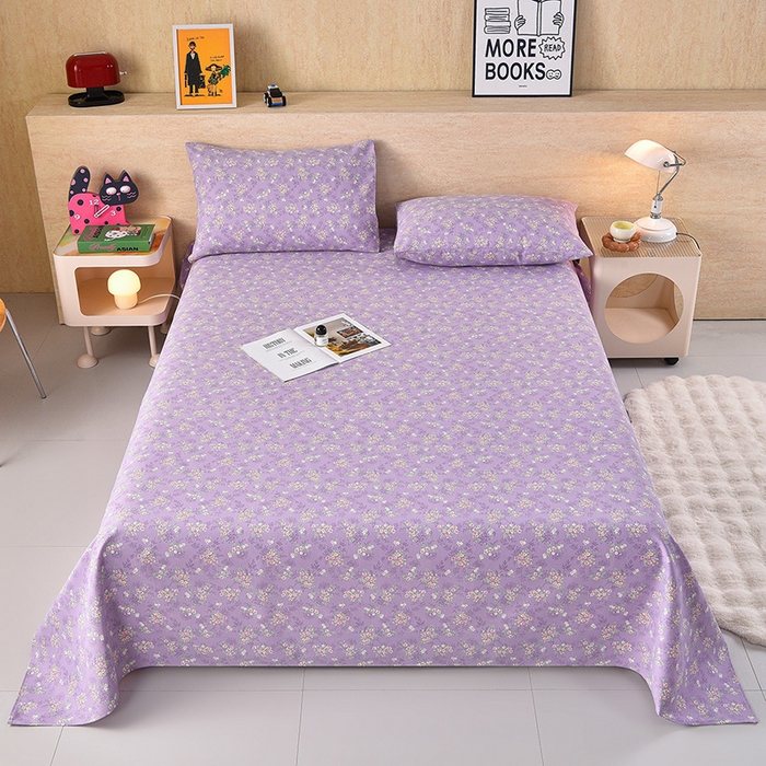 91家纺网 家纺一手货源 找家纺 德比尔斯  2026新款原棉老粗布凉席印花床单三件套 黛紫