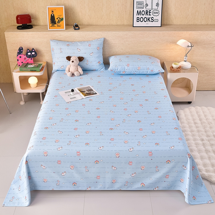 91家纺网 家纺一手货源 找家纺 德比尔斯  2026新款原棉老粗布凉席印花床单三件套 动物乐园