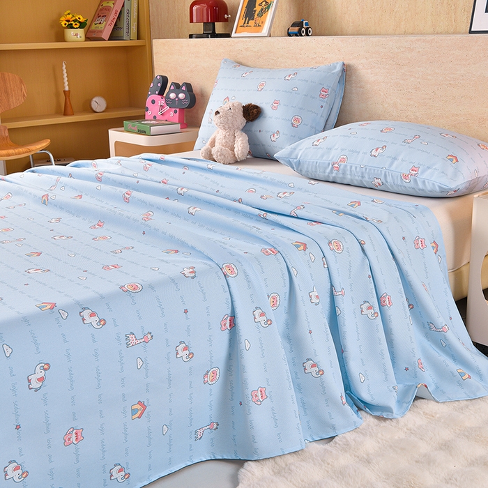 91家纺网 家纺一手货源 找家纺 德比尔斯  2026新款原棉老粗布凉席印花床单三件套 动物乐园