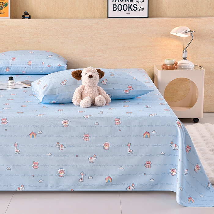 91家纺网 家纺一手货源 找家纺 德比尔斯  2026新款原棉老粗布凉席印花床单三件套 动物乐园