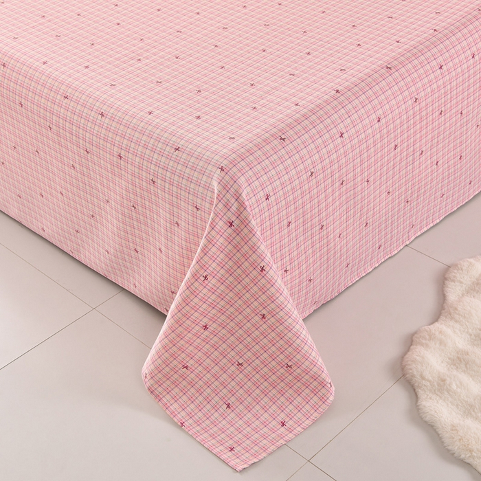 91家纺网 家纺一手货源 找家纺 德比尔斯  2026新款原棉老粗布凉席印花床单三件套 粉格子